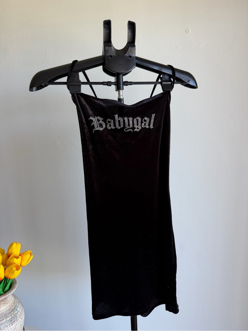 Divided Black Velvet 'Babygal' Rhinestone Cami Dress